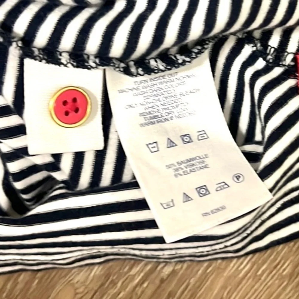⭐️Lands’ End, Women's Stripe Knit Henley T-shirt Dress,Navy/Pink,Belted, EUC,6-8